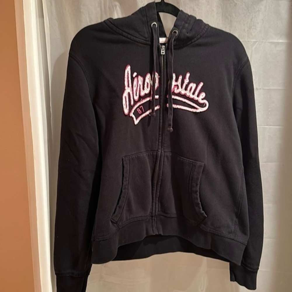 Aeropostale Black and Pink Women’s Full Zip Hoodie Size XXL